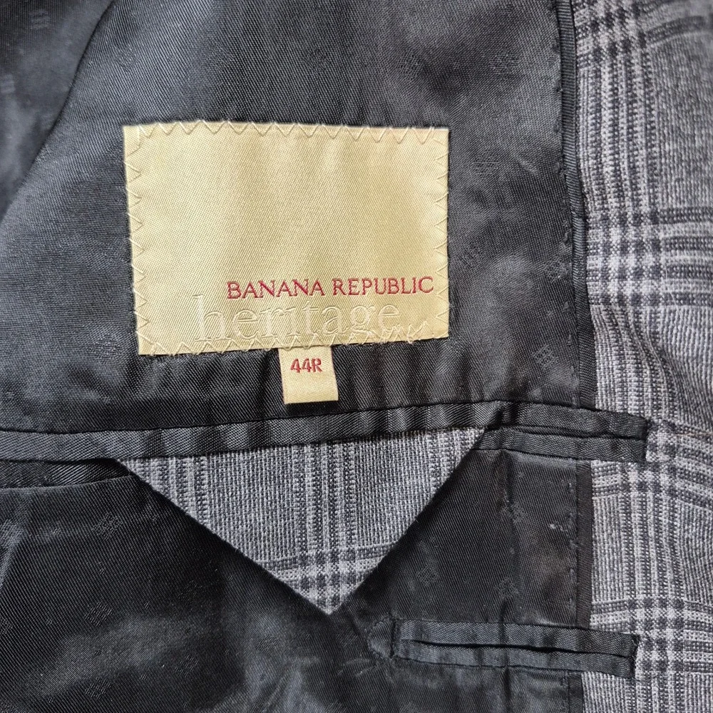 Banana Republic Heritage Blazer Mens 44R Gray‎ Plaid Wool Trabaldo Togna
